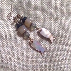 Fish Dangle Earrings - Handmade - Unique - One-of-a-kind - Neutral Color Palette